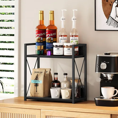 Miniatura 7 de Giikin Organizador de encimera de cocina, organizador de barra de café de 2 niveles, estante de especias negro para encimera, estantes de encimera