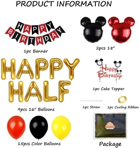 Miniatura 2 de Decoración de ratón de medio cumpleaños, globos de ratón feliz medio cumpleaños, cartel de feliz 1/2 mitad cumpleaños, 6 meses embarazada y medio