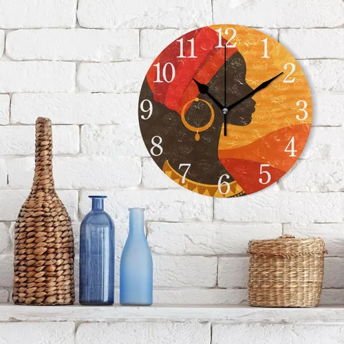 Miniatura 3 de senya Wall Clock African American Woman Silent Non Ticking Operated Round Easy to Read Home Office School Clock