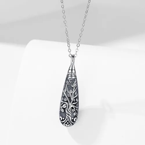 Miniatura 75 de Collar con colgante de urna de cenizas de cremación y árbol de la vida para mujer, plata de ley US1