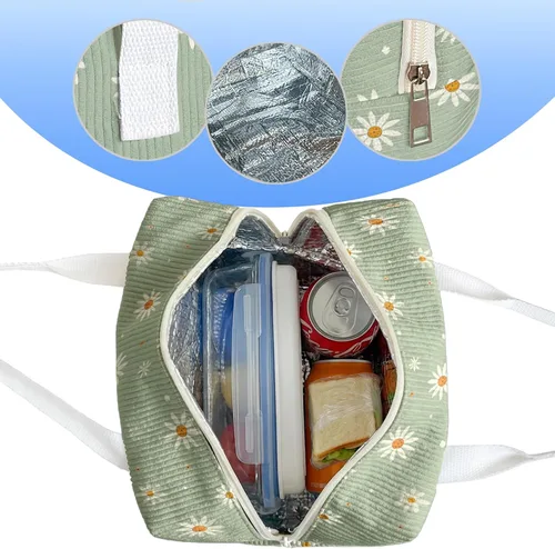 Miniatura 4 de Lonchera con lazo para mujeres y hombres, bolsa de almuerzo de tela aislada para el trabajo, lonchera para adultos a prueba de fugas, bolsa