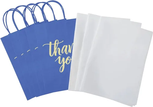 Miniatura 9 de DjinnGlory Paquete de 50 bolsas de papel azul marino de tamaño pequeño con papel de seda blanco de 9 x 5.5 x 3.15 pulgadas, bolsas de regalo