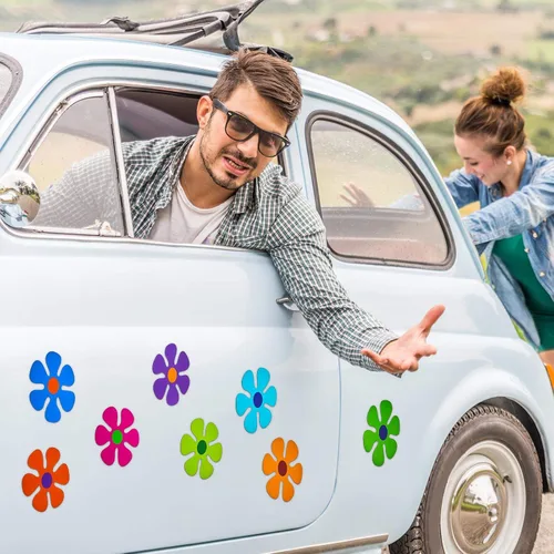 Miniatura 6 de Outus 8 imanes de flores para automóvil, divertidas y bonitas, calcomanías magnéticas para automóvil, hippie de los años 60 y 70, decoración