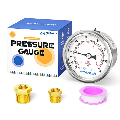 Miniatura 10 de MEANLIN MEASURE Medidor de presión en seco de acero inoxidable de 0 ~ 200 psi, esfera de cara NPT de 2 pulgadas, impermeable para compresor de aire