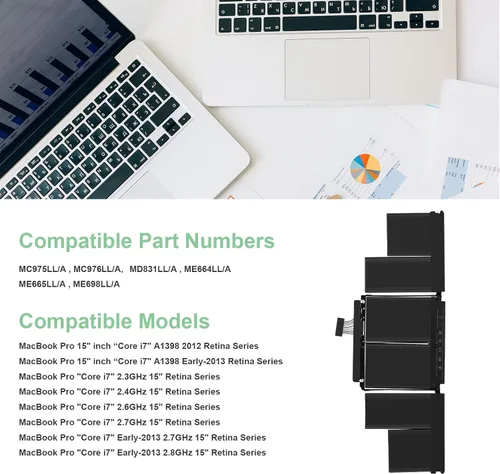 Miniatura 5 de ASUNCELL Batería de repuesto para laptop A1417 para MacBook Pro A1398 (mediados de 2012 y principios de 2013), se aplica a MacBook Pro Retina de 15