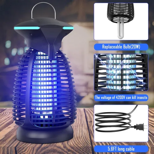 Miniatura 7 de Exterminador eléctrico de insectos al aire libre – 4200 V de alto voltaje insecto asesino impermeable luz LED para mosquitos, mosca, patio, porche