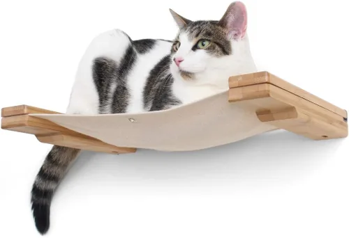 Miniatura 4 de CatastrophiCreations Hamaca para gatos montada en la pared para subir y jugar muebles estante de árbol para gatos Onyx Bambú/Lona Natural