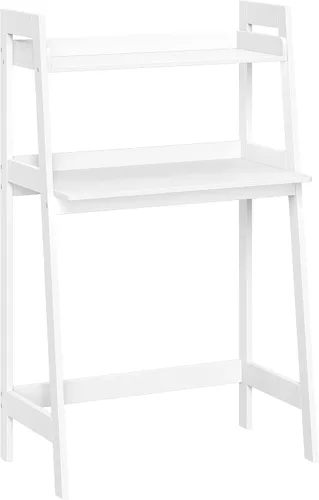 RiverRidge Escritorio para niños con estante de escalera, mesa de escritura blanca para tareas, artes y manualidades, mesa espaciosa con estante