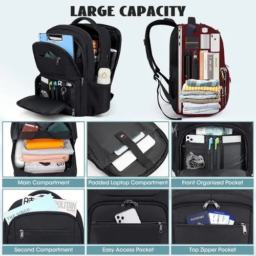 Miniatura 2 de Mochila de viaje para laptop de 17 pulgadas, extra grande, con orificio de carga USB, 45L, antirrobo, resistente al agua, bolsa para computadora
