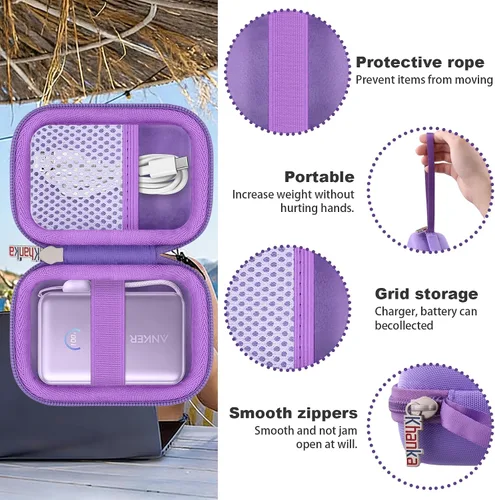 Miniatura 5 de khanka Hard Case Replacement for Anker 45W Wall Charger 5,000mAh 20W Portable Charger, 521 Power Bank (PowerCore Fusion), Case Only (Purple)