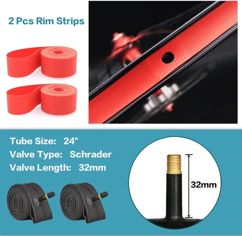 Miniatura 3 de Paquete de 2 neumáticos de bicicleta Cruiser de 24 x 2.125 pulgadas, neumáticos de pared negra con 2 tubos interiores, 2 palancas, 2 tiras