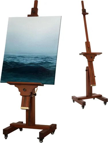 Miniatura 8 de VISWIN Caballete de estudio resistente, soporta lienzo de hasta 71 pulgadas, se inclina plano y móvil, soporte grande ajustable de madera de haya