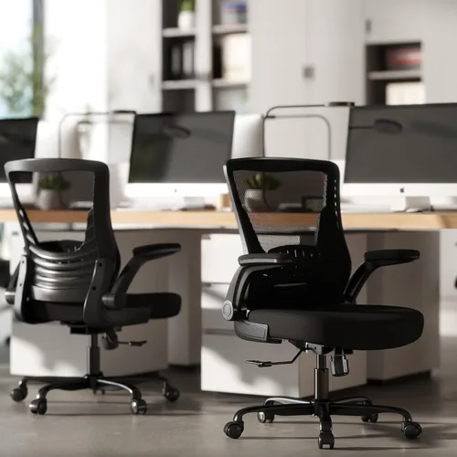 Miniatura 9 de Silla de oficina ergonómica, silla de escritorio de malla con altura ajustable y reposabrazos abatibles, cómoda silla de computadora para largas