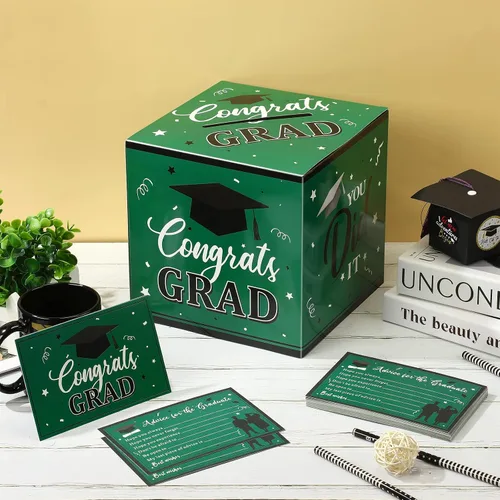 Miniatura 3 de Nezyo Caja para tarjetas de graduación con 30 tarjetas de consejo, caja de tarjetas de regalo de felicitaciones para clase de 2026, caja