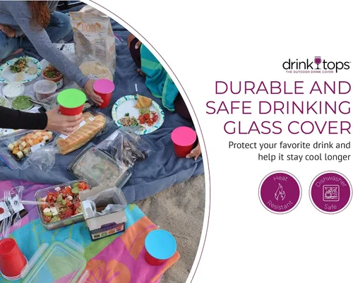 Miniatura 4 de Drink Tops Tap and Seal - Cubierta para vaso de bebida al aire libre, succiona suavemente a los vasos para mantener las partículas fuera y reducir
