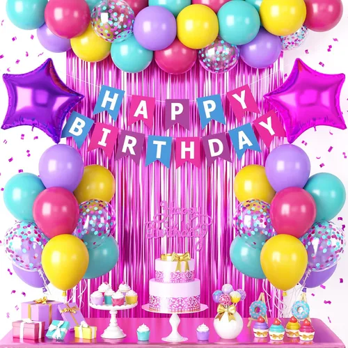 Miniatura 9 de Decoraciones de cumpleaños azul marino y negro para hombres, globo de confeti negro y azul con pancarta de "Happy Birthday", cortinas con flecos