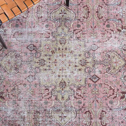 Miniatura 6 de SAFAVIEH Alfombra lavable Tucson Collection - 2 pies 6 pulgadas x 4 pies, rosa y beige, antideslizante y fácil de limpiar, ideal para sala de estar