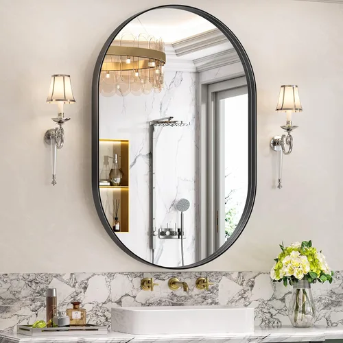 Miniatura 26 de Brightify - Espejo ovalado dorado para tocador de baño de 20x30 pulgadas, espejos de marco de metal dorado para pared, espejo moderno