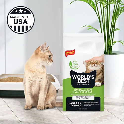 Miniatura 5 de WORLD'S BEST CAT LITTER Comfort Care sin perfume de 15 libras – Ingredientes naturales, aglutinación rápida, desechable, 99% libre de polvo