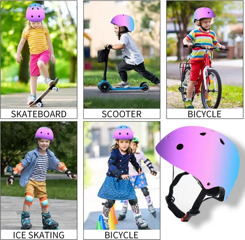Miniatura 6 de Casco de bicicleta ajustable con gradiente de color para niños pequeños de 3-5-8-14+ años, niñas y niños. Casco para monopatín y bicicleta
