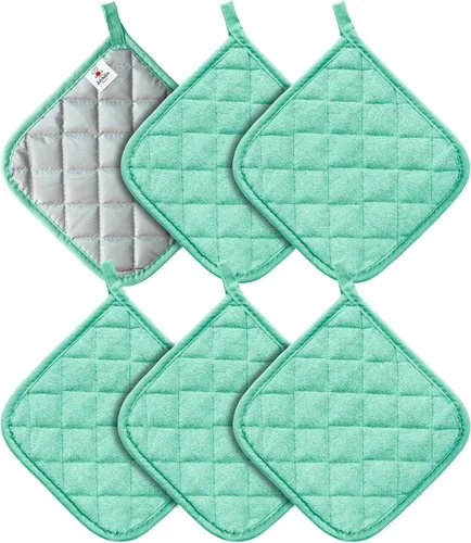 Miniatura 19 de Joyhalo Paquete de 6 agarraderas para ollas de cocina, agarradera de horno de algodón con gran resistencia al calor, almohadillas térmicas Especias