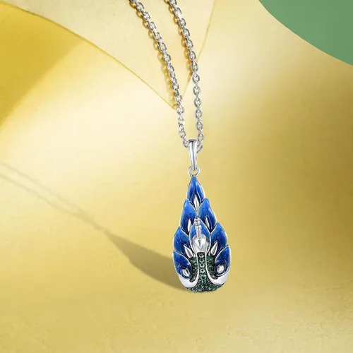 Miniatura 3 de Santuzza Colgante de plata de ley 925 esmaltado pavo real para mujer