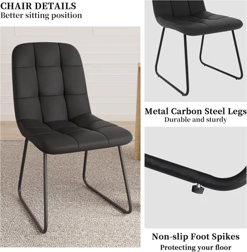 Miniatura 5 de HIPIHOM Juego de 4 sillas de comedor, modernas sillas de comedor de piel sintética para cocina, sala de estar, comedor (4 negras)
