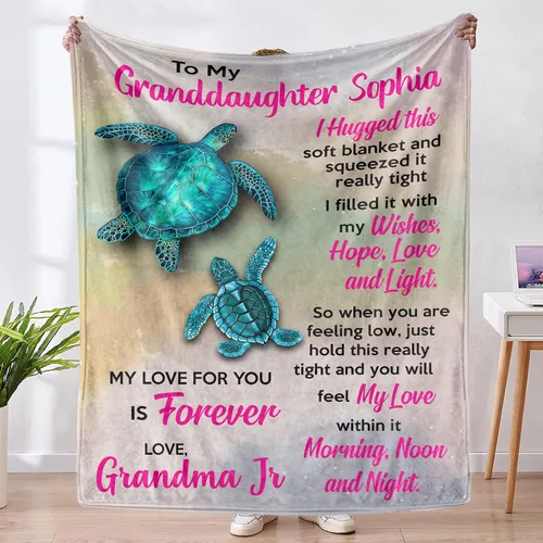 Manta Personalizada para Mi Nieta de Abuela Mamá Abuelo, Manta Personalizada con Letras de Tortuga Edredones Microforro Polar Manta de Vellón para