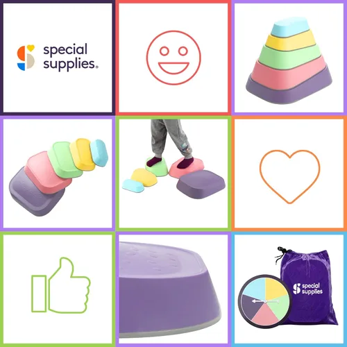 Miniatura 9 de Special Supplies Juego de 5 piedras de equilibrio para niños para uso en interiores y exteriores, bloques de equilibrio que promueven