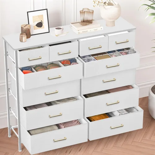 Miniatura 7 de VASICAR Cómoda con 12 cajones profundos para dormitorio, cómoda alta de tela, gabinete de almacenamiento para armario, guardería, mesita de noche