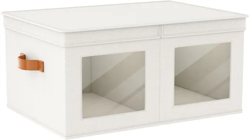 Miniatura 15 de Univivi Cajas de almacenamiento plegables de tela con tapas para ropa, [paquete de 3] cajas organizadoras de armario con asas para el hogar, Beige