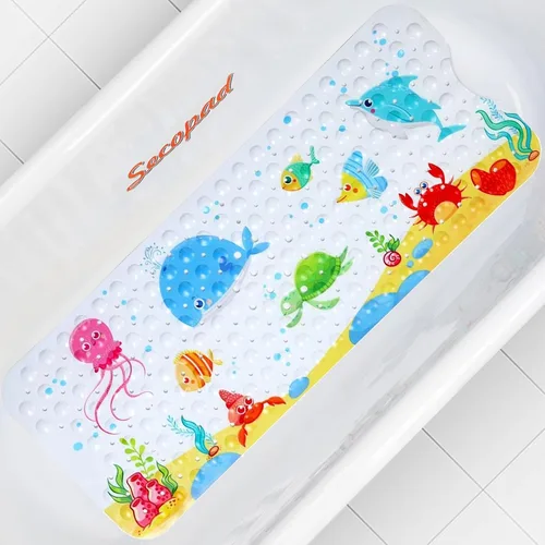 Miniatura 8 de Alfombra de baño antideslizante para bañera y ducha, lavable a máquina, antideslizante, con dibujos animados, con agujeros de drenaje y ventosas