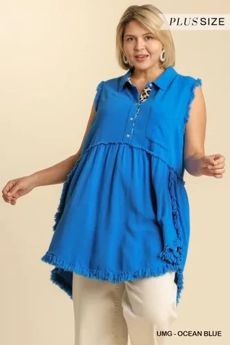 Miniatura 2 de umgee USA - Blusa tipo túnica sin mangas con dobladillo deshilachado y dobladillo deshilachado para mujer