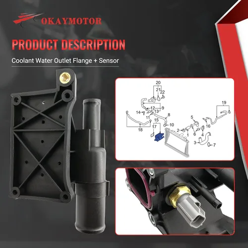 Miniatura 5 de OKAY MOTOR Brida de salida de agua refrigerante + Sensor para Mazda 3 5 6 CX-7 2006-2015 2.0L 2.3L 2.5L L4 902-690 LF941517Z LF94-15-17Z LF9415179A