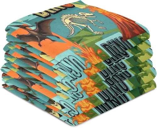 Miniatura 4 de Retro Dinosaur S Dish Towels Set, 28x18 Decorative Polyester Hand Towels