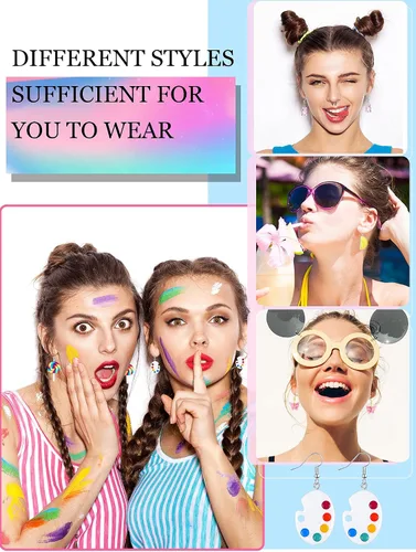 Miniatura 6 de 20 pares de aretes divertidos, adorables y raros para mujeres y niñas, con inclusión de osito de goma, té con leche, pez dorado, caricatura pintada