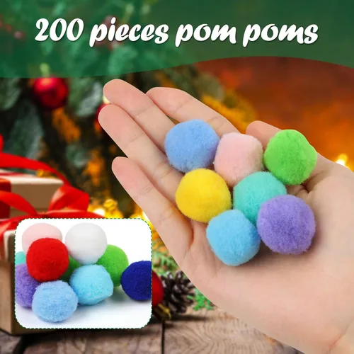 Miniatura 6 de Phinus 200 pompones de 1 pulgada para manualidades, pompones suaves y esponjosos, para decoración de manualidades y manualidades