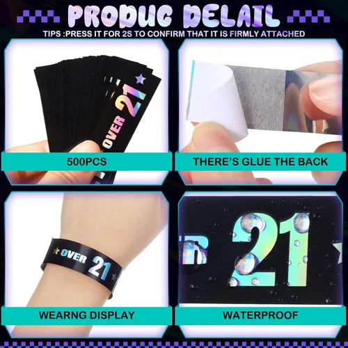 Miniatura 4 de Ferraycle Más de 21 pulseras holográficas para eventos, pulseras de plástico para fiestas, pulseras impermeables para eventos, conciertos Negro
