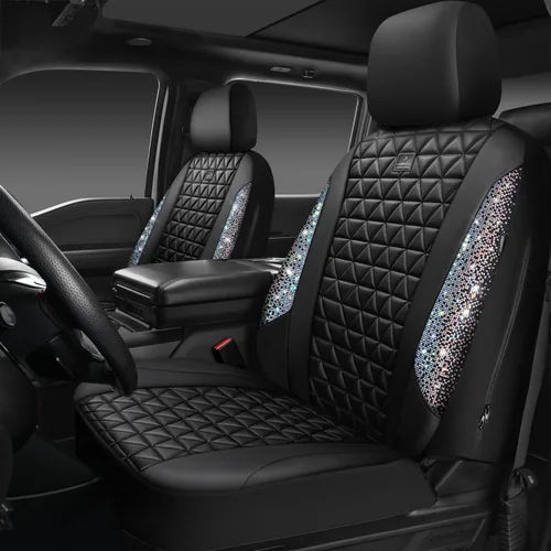 Miniatura 27 de CAR PASS Fundas de asiento de automóvil de cuero con diamantes brillantes, juego de asientos interiores de asientos completos, impermeable, Plateado