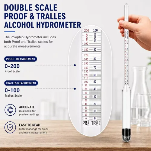 Miniatura 4 de Kit de Hidrómetro para Alcohol, Hidrómetro de Alcohol 0-200 Prueba y Tralle con Frasco de Prueba de Hidrómetro, Probador de Prueba de Alcohol