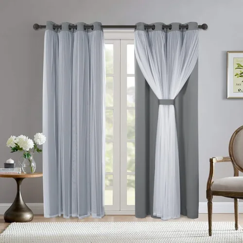 Miniatura 20 de BONZER Cortinas opacas con superposición transparente, mezcla y combina paneles de ventana de doble capa con aislamiento térmico para sala de estar