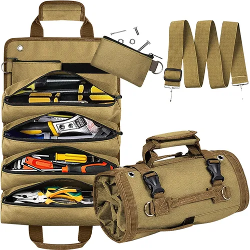 Miniatura 9 de Bolsa Organizadora de Herramientas, Bolsa Organizadora Enrollable Plegable con 2 Bolsas Desmontables, Organización de Almacenamiento de Herramientas