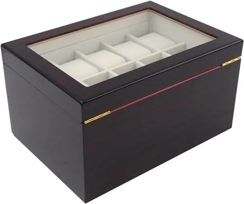 Miniatura 7 de LOYALHEARTDY Caja de reloj de madera de 20 ranuras, joyería y reloj de exhibición Oraorganization de 2 capas soporte de reloj de madera