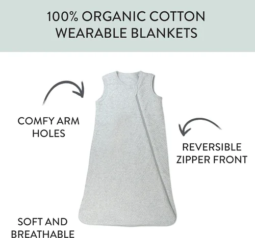 Miniatura 3 de HonestBaby Manta de vestir de algodón orgánico acolchada, gris claro jaspeado, grande