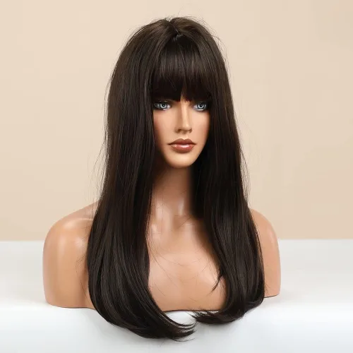 Miniatura 4 de LANOVA LANOVA-203 - Pelucas de cabello sintético rubio platino para mujeres blancas, peluca de 22 pulgadas de color rubio castaño degradado marrón