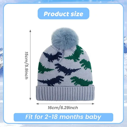 Miniatura 4 de Gorro de punto de invierno para bebé, forro polar, gorro grueso con pompón, gorro cálido para niños de 3 a 18 meses
