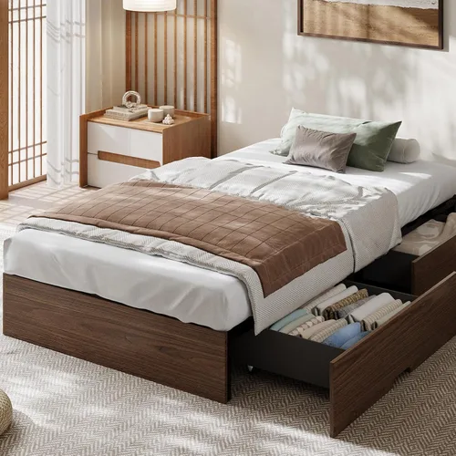 Miniatura 23 de Garvee Base de cama individual, plataforma de madera con diseño estriado, marco de cama de perfil bajo, base de cama minimalista sin ruido, fácil