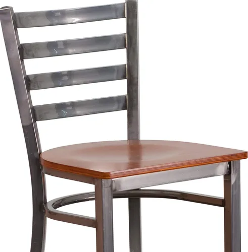 Miniatura 8 de Flash Furniture HERCULES Series - Taburete de bar de metal con revestimiento transparente para restaurante, asiento de madera de cerezo Asiento