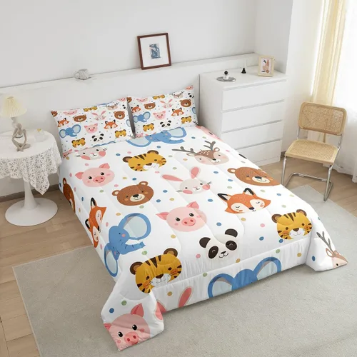 Miniatura 4 de Feelyou Juego de edredón de animales de zoológico, tamaño individual, juego de ropa de cama de animales de dibujos animados para niños, niñas
