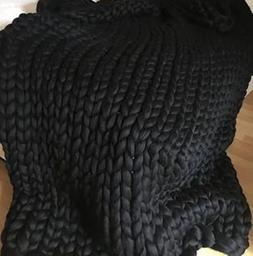 Miniatura 2 de XWCG Manta de punto grueso hecha a mano, suave, acogedora y cálida, manta de punto de lana gruesa para sofá, manta de moda para sofá, manta de yoga